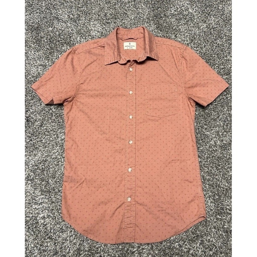 Mutual Weave Men's Small Rust Geometric Button Up Shirt Short Sleeve Casual